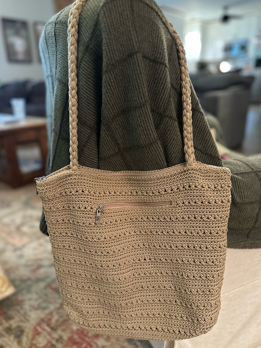 The Sak Y2K Slouchy Beige Crochet Woven Shoulder Bag Neutral Minimalist Boho - Picture 3 of 8